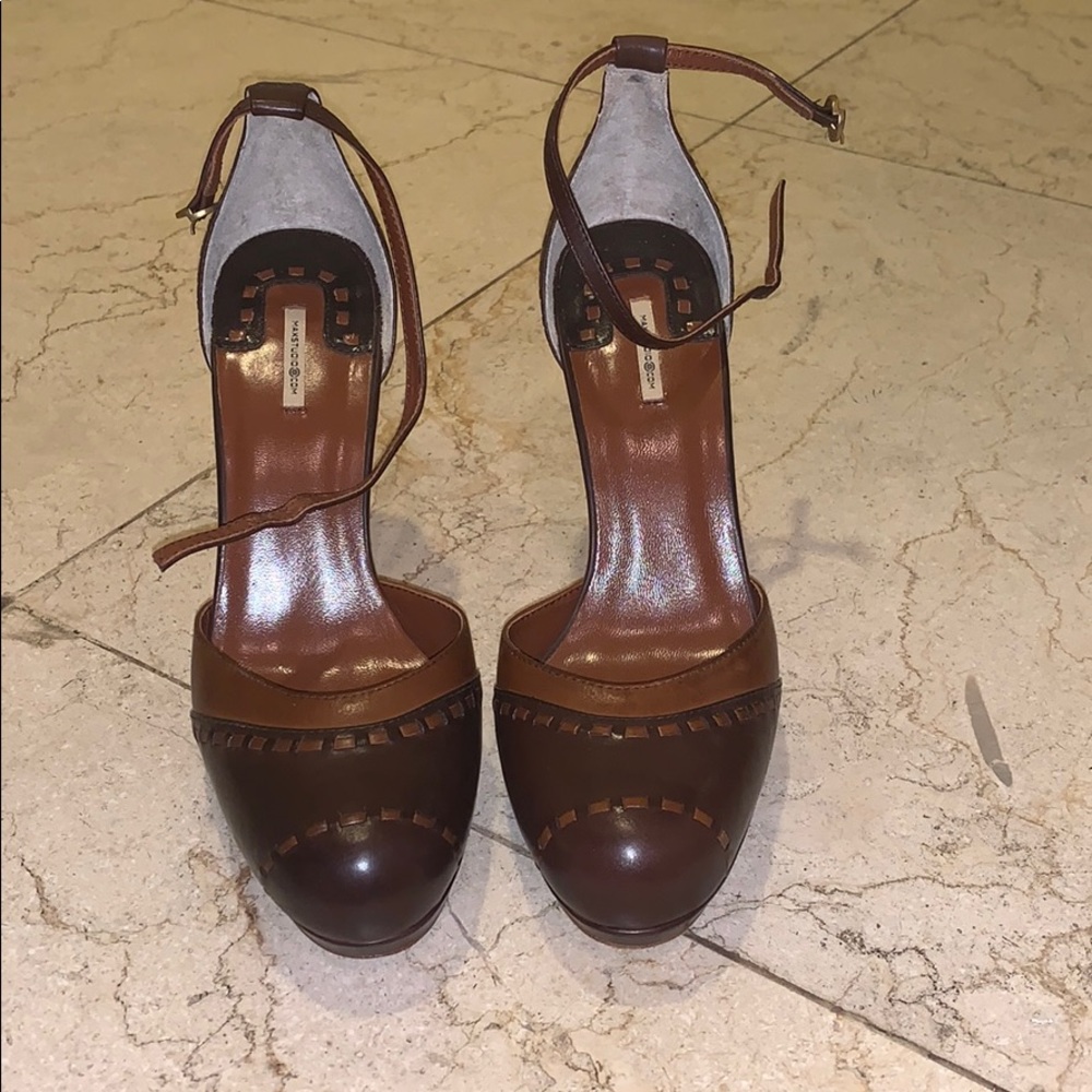 Brown Stitch Detail Max Studio Brown Leather Heels